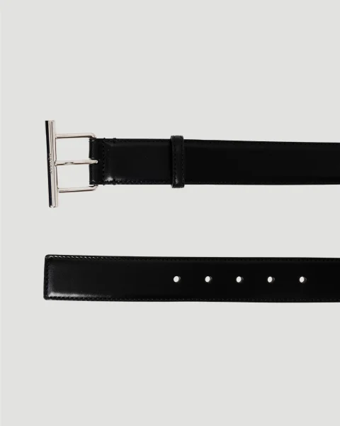 Cross Bar Black Leather Belt — снимка 2