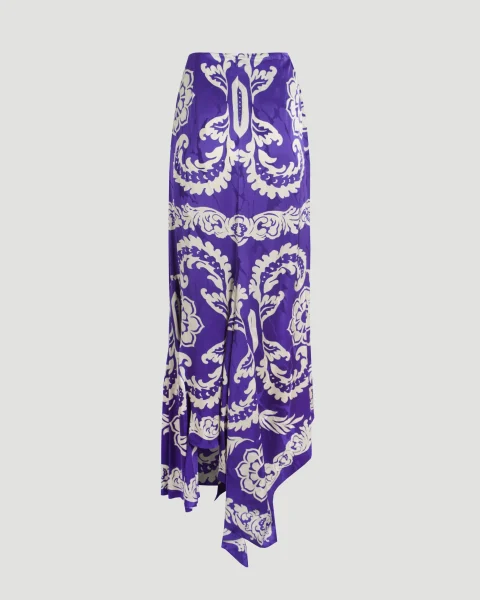 Asymmetric Skirt with Stencil Floral Print — снимка 2