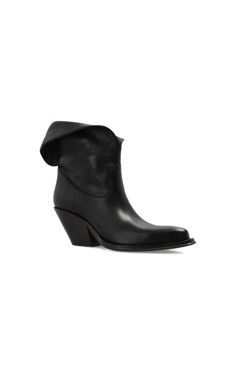 Azelan Leather Cowboy Boots in Black — снимка 2