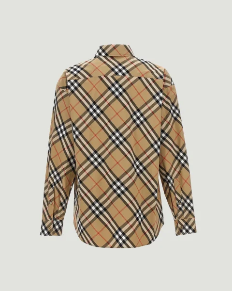 Slim Fit Check Cotton Shirt in Sand — снимка 3