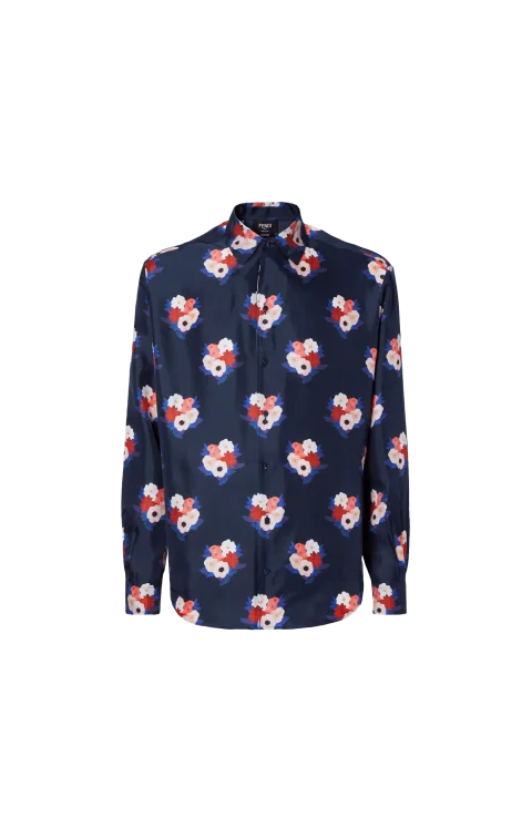 Blue Printed Silk Shirt