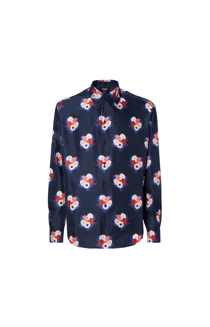 Blue Printed Silk Shirt