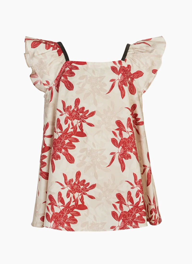 Топ от памучен поплин с принт Brunello Cucinelli Kids 12 — снимка 2
