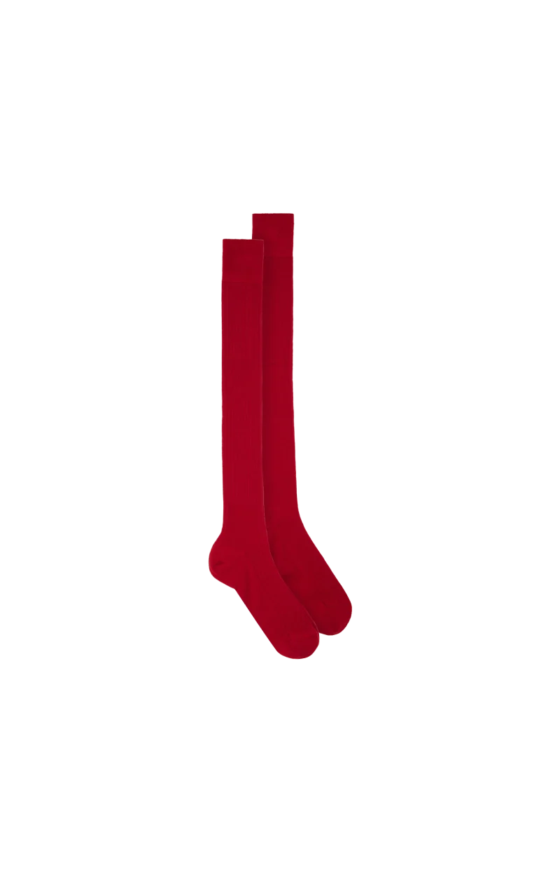 Red Ribbed Wool Socks