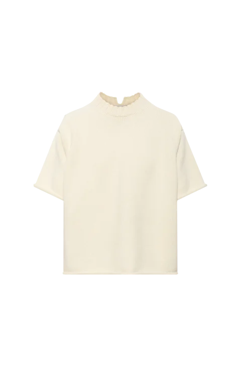 Short-Sleeve Turtleneck Sweater in Rice