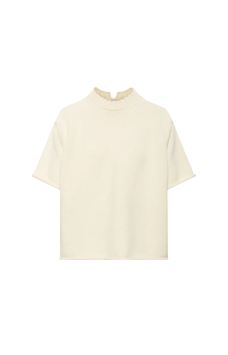 Short-Sleeve Turtleneck Sweater in Rice