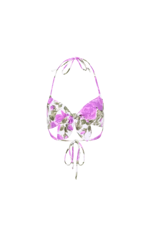 Rose-Print Bikini Top