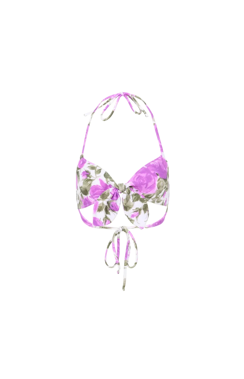 Rose-Print Bikini Top