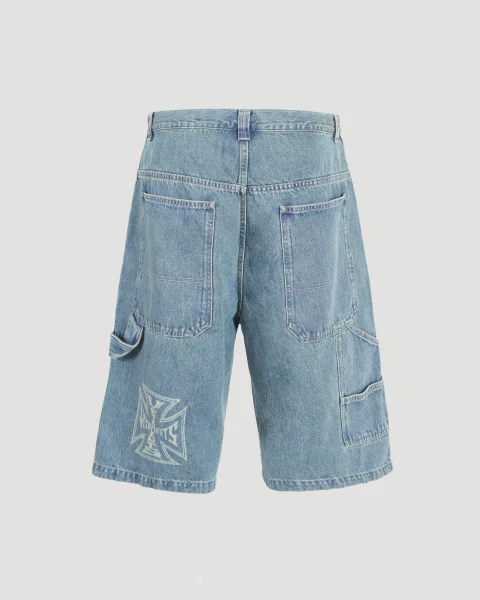 Biker Cross Hip-Hop Denim Shorts in Blue — снимка 2