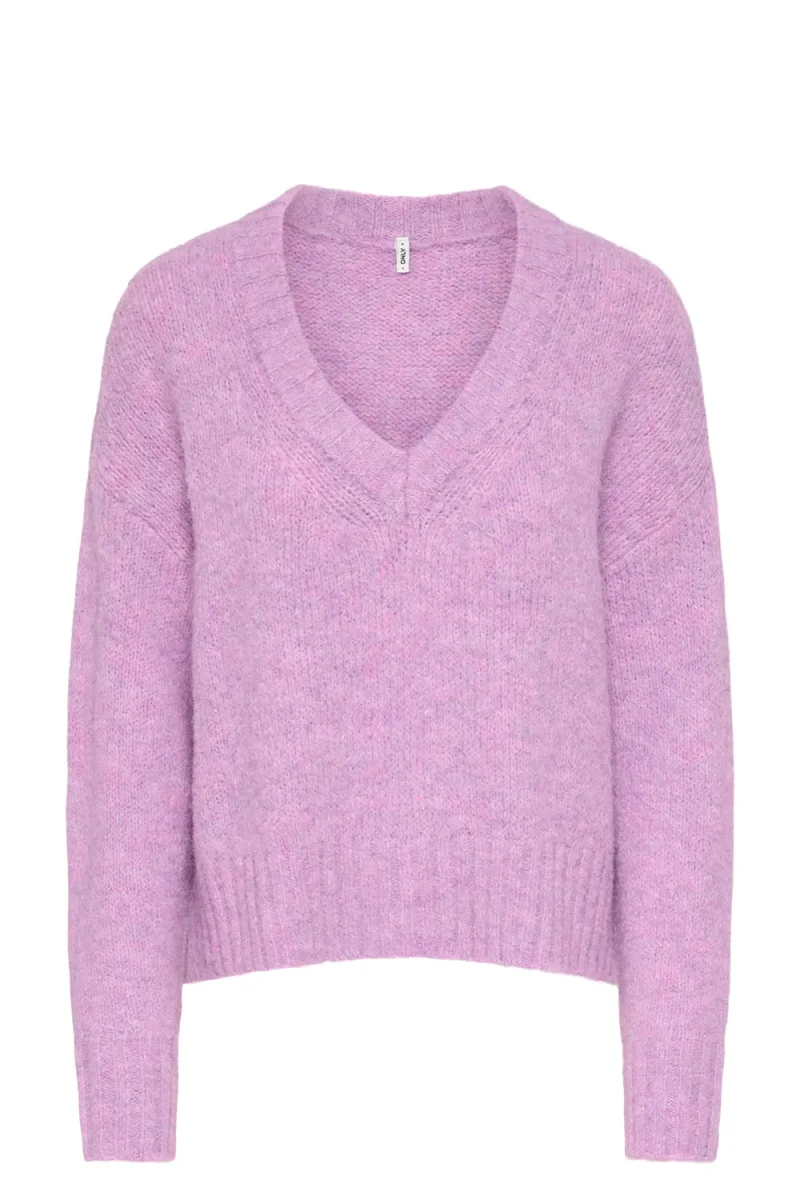 Плетено Onlfiona Loose V-Neck 15382494 16-3416 TCX violet tulle