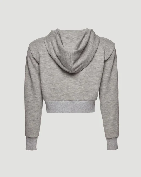 Cropped Cashmere Jersey Hoodie in Grey — снимка 2
