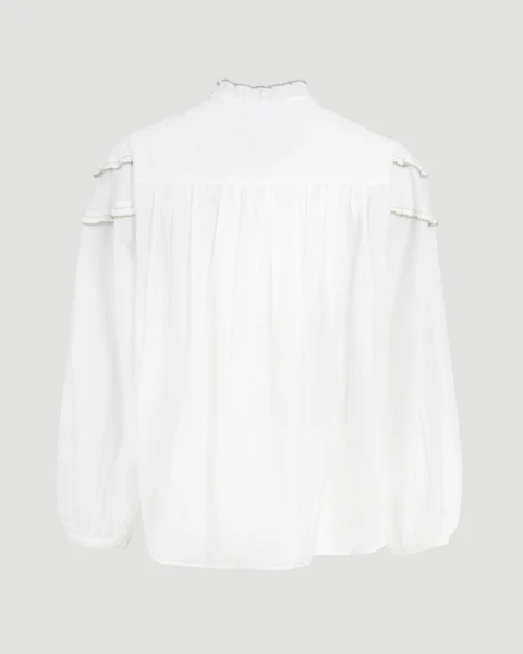Christa Gathered Cotton Blouse in White — снимка 3