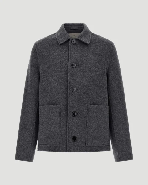 Wool Boxy Buttoned Jacket in Grey