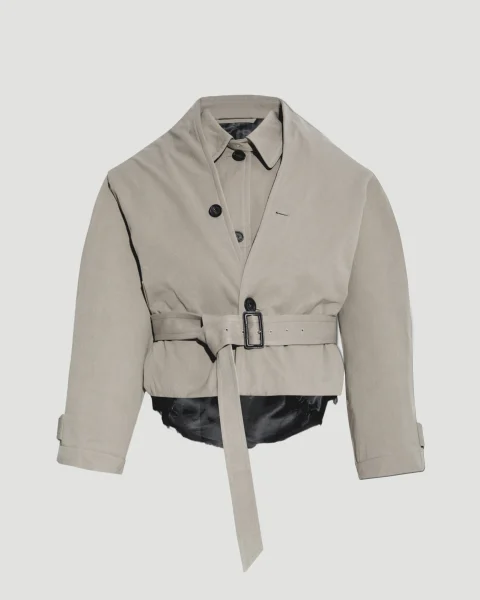Flipped Hooded Trench in Dark Beige