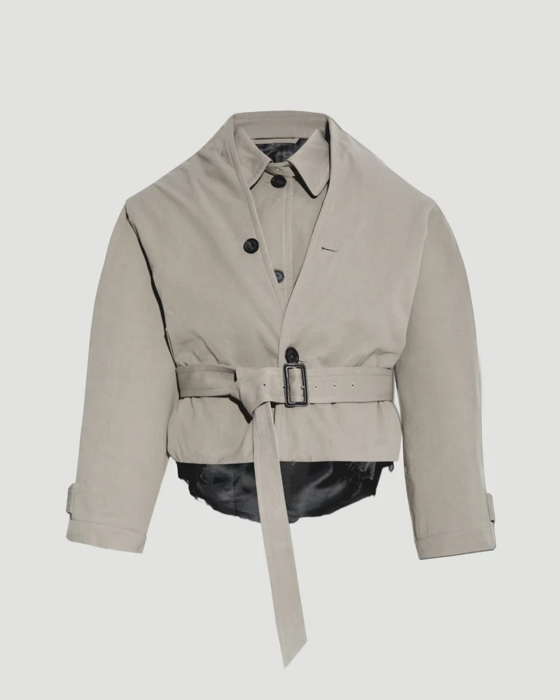 Flipped Hooded Trench in Dark Beige