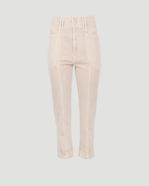 Tucson High Waist Cotton Denim Pants in Beige