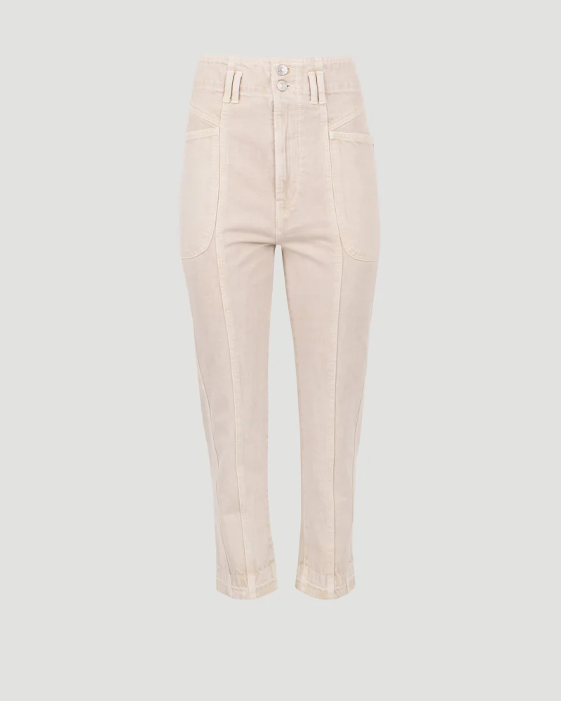 Tucson High Waist Cotton Denim Pants in Beige
