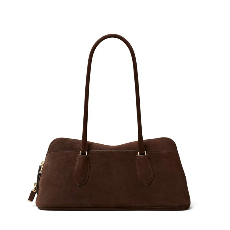 Дамска кафява чанта LOCK SUEDE EAST-WEST SATCHEL TORY BURCH