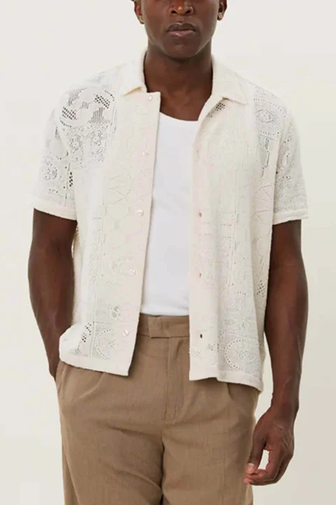 Риза Hector Lace Ss LDM401098 215215-ivory — снимка 2
