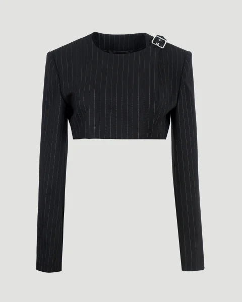 Pinstripe-Pattern Cropped Jacket