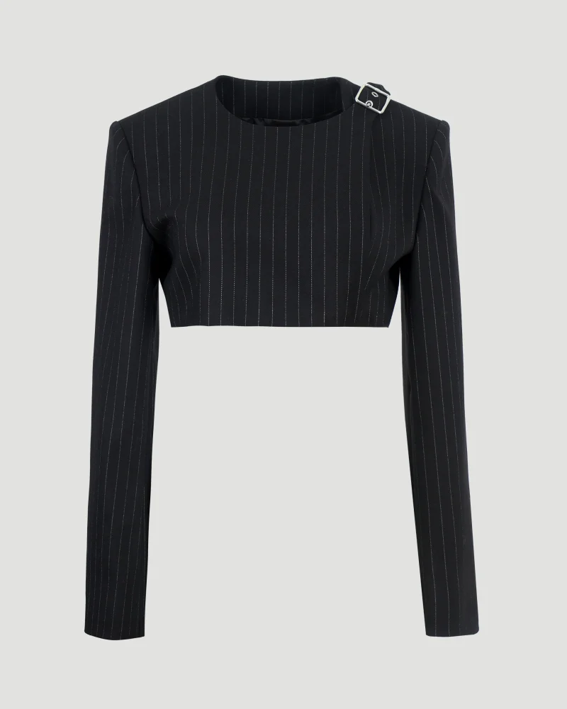 Pinstripe-Pattern Cropped Jacket