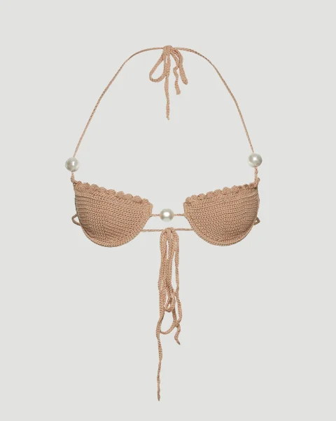 Pearl Crochet Bra in Brown