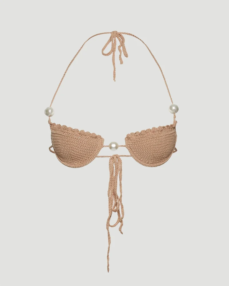 Pearl Crochet Bra in Brown