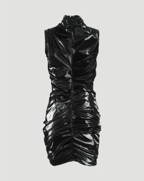 Laminated Jersey Mini Dress in Black — снимка 3
