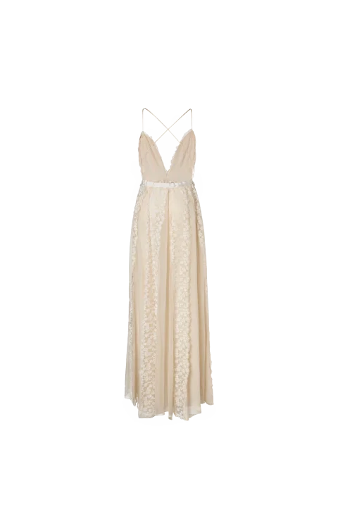 Chiffon and Peonia Lace Dress in Ivory — снимка 2