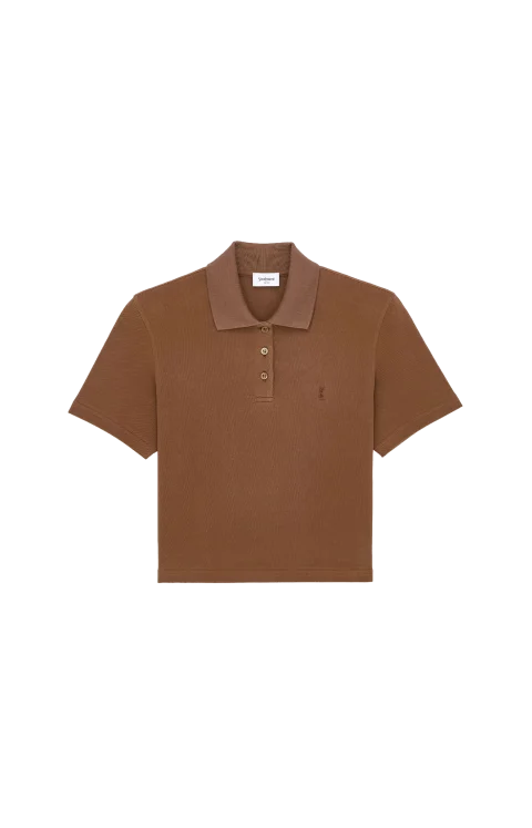 Cassandre Cropped Polo in Caramel Cotton Piqué