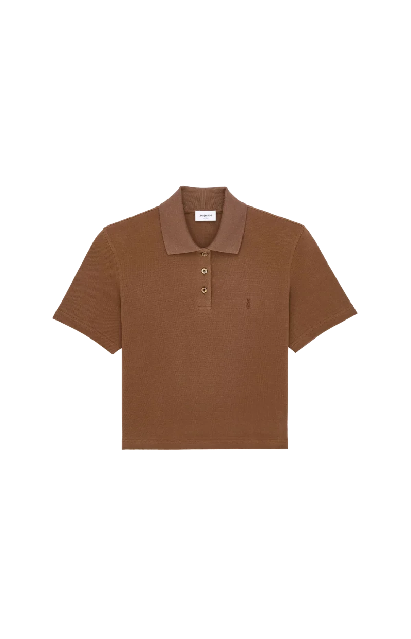 Cassandre Cropped Polo in Caramel Cotton Piqué