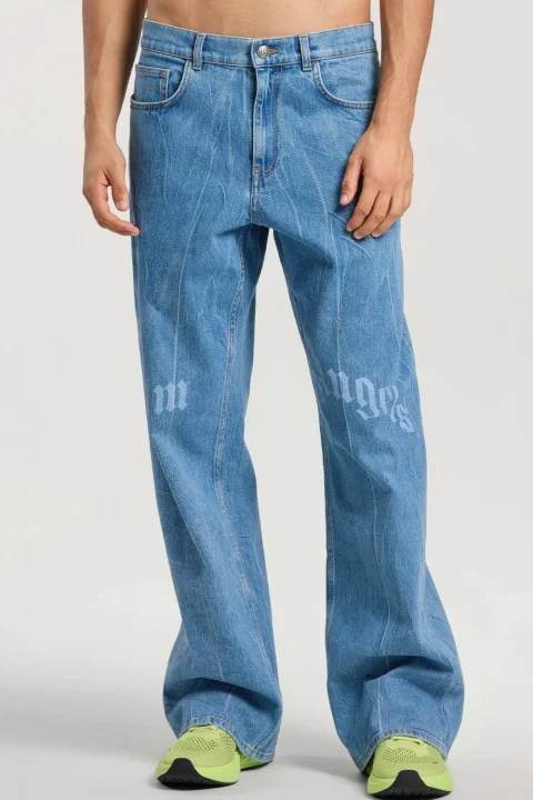 Jeans Splitted Curved Logo Loose PAMYA001DN003-4040 light blue — снимка 2