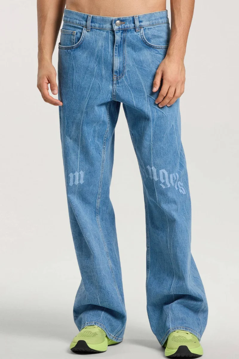 Jeans Splitted Curved Logo Loose PAMYA001DN003-4040 light blue — снимка 2