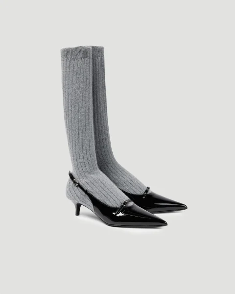 Patent Leather Slingback Pumps with Socks