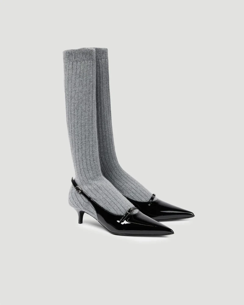Patent Leather Slingback Pumps with Socks