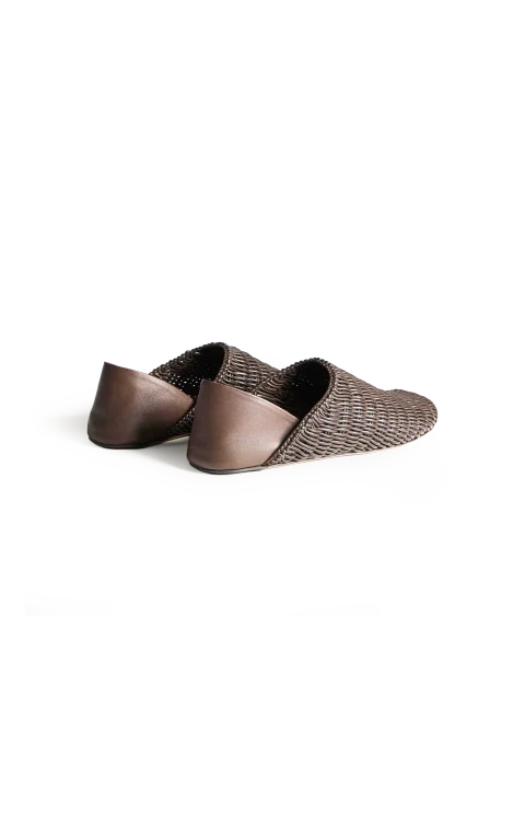Slipper Mules in Chocolate Brown Woven Leather — снимка 2
