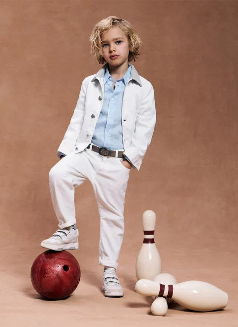 Яке от деним с велурени детайли Brunello Cucinelli Kids 8-10 — снимка 5