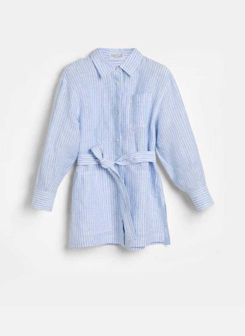 Ленена риза с раиран принт Brunello Cucinelli Kids 6