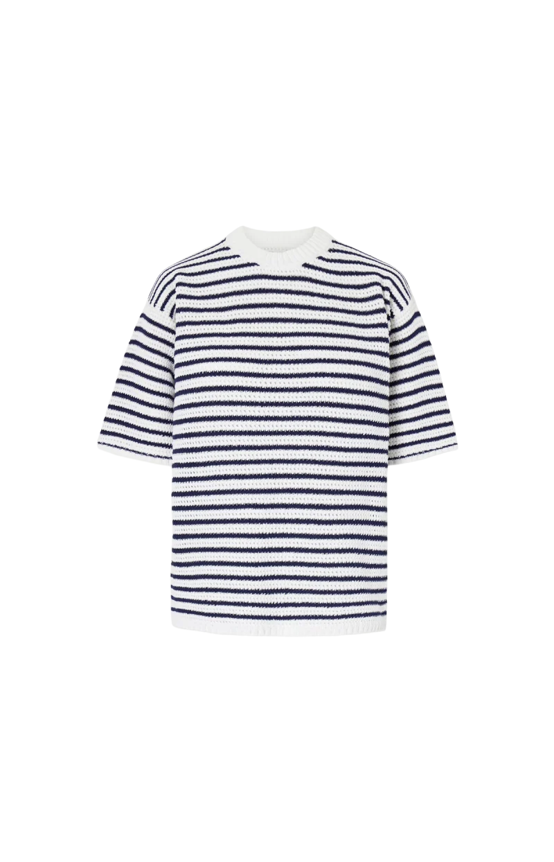Striped Crocheted Cotton T-Shirt