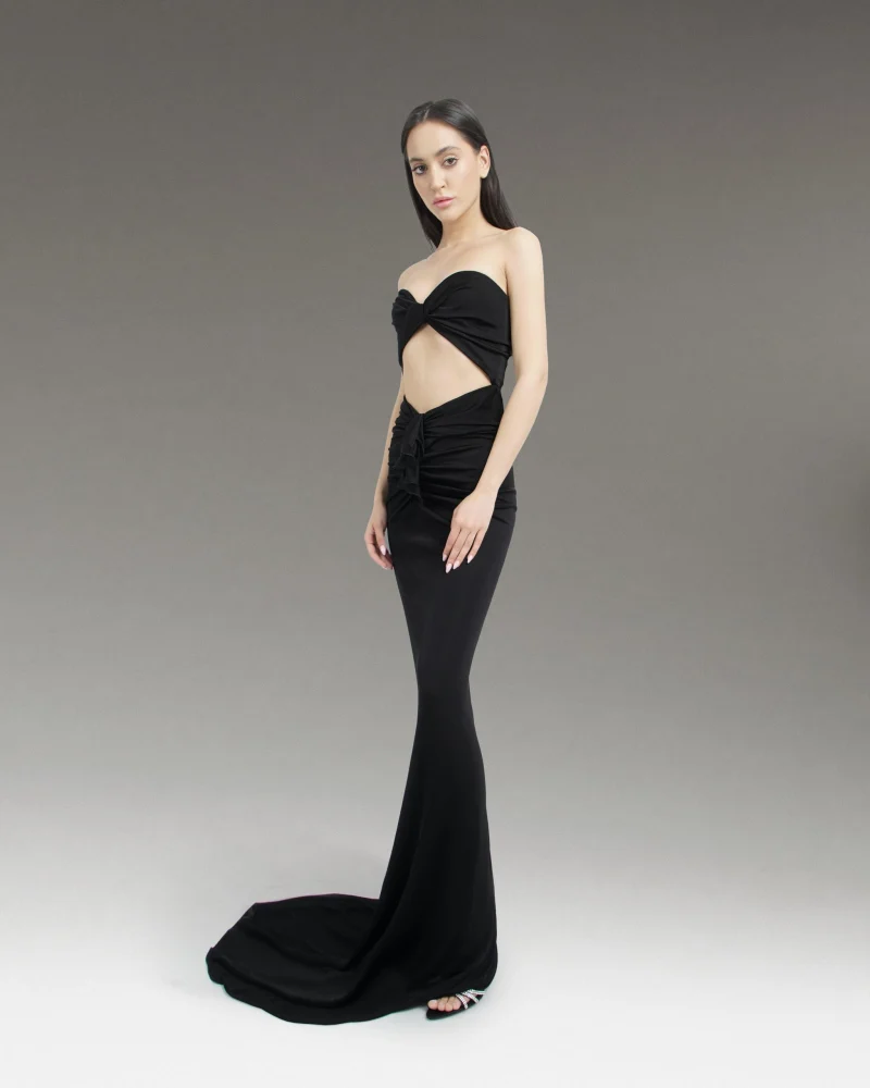 Cut-Out Bustier Dress in Crepe Jersey — снимка 3