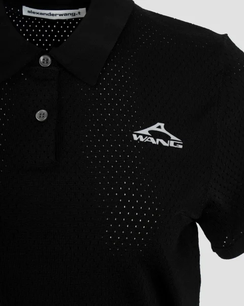 3D Logo Mesh Cropped Polo in Black — снимка 2