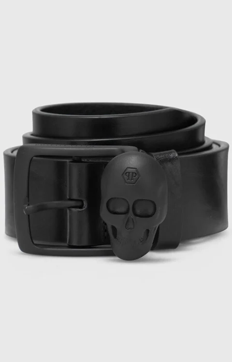 Кожен колан с черна катарама SKULL