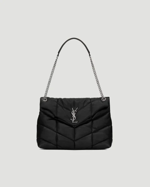 Puffer Medium in Black Lambskin with Silver-Tone Hardware