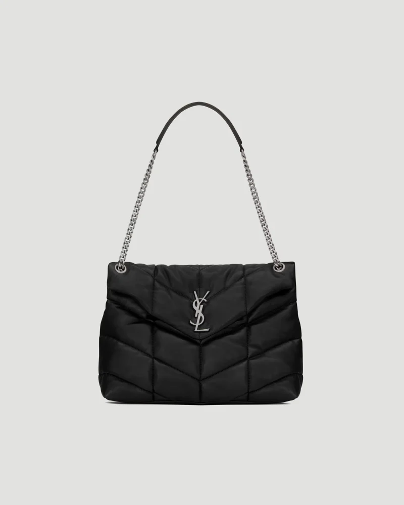 Puffer Medium in Black Lambskin with Silver-Tone Hardware
