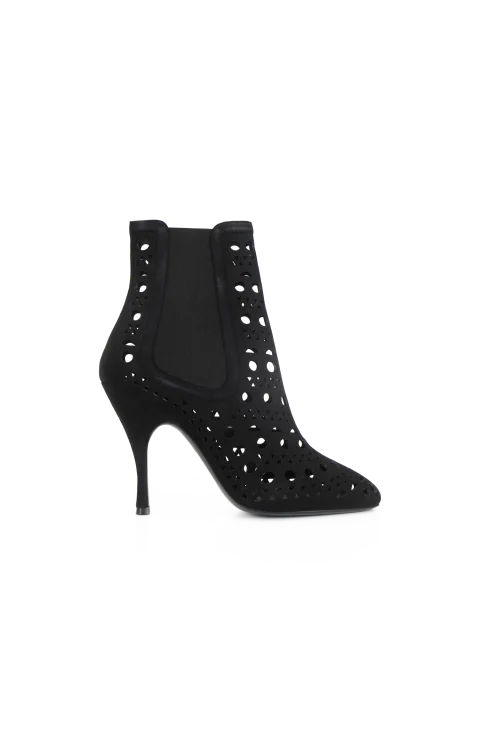 Perforated Leather Ankle Boots in Black