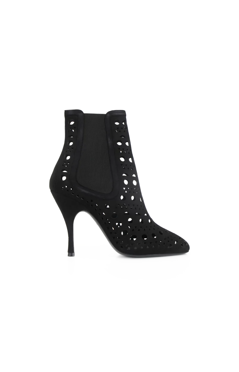 Perforated Leather Ankle Boots in Black