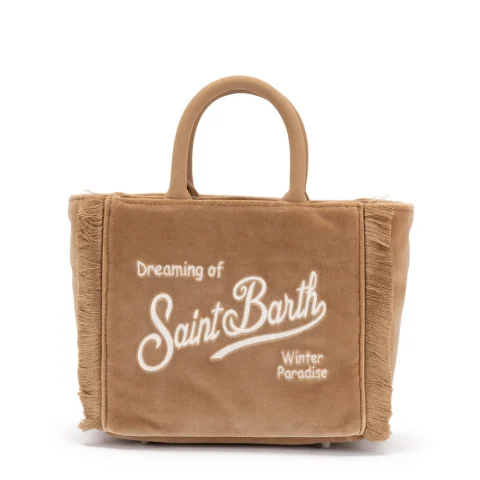 Дамска бежова чанта Vanity Velvet SAINT BARTH