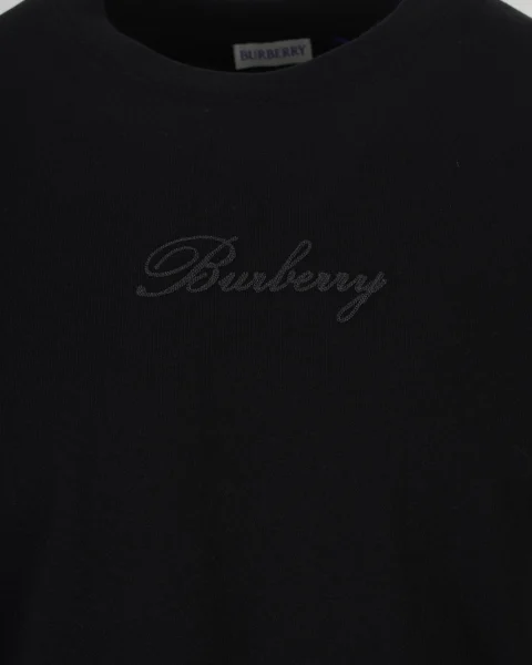 Check Cursive Logo Cotton T-Shirt in Black — снимка 3