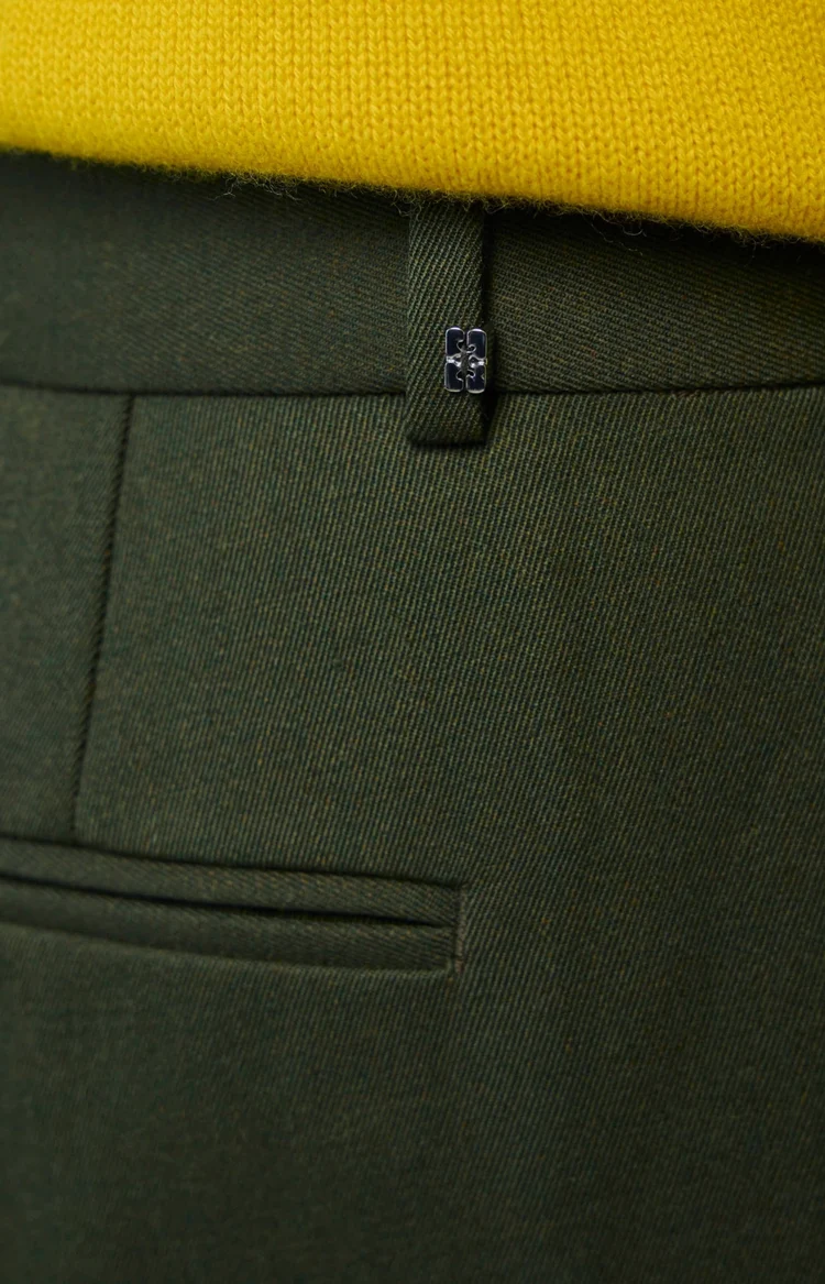 Single Wool Twill Oversized Pleated Pants in Kombu Green — снимка 2