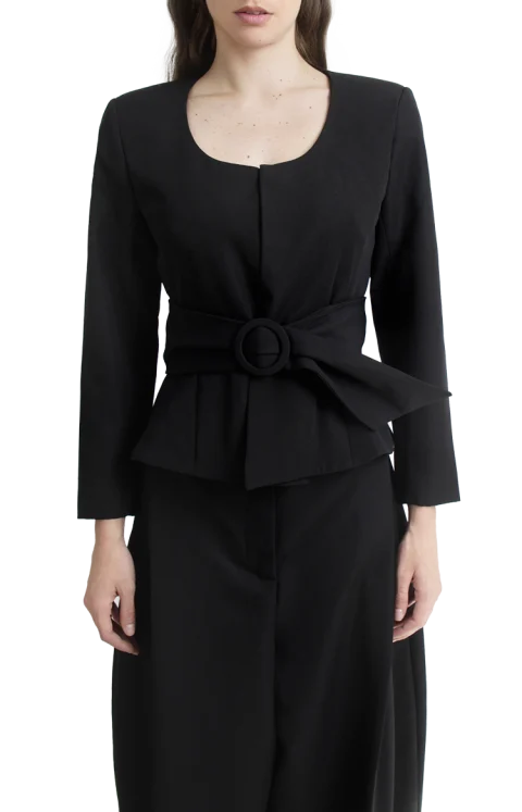 Belted Peplum Jacket in Black — снимка 2